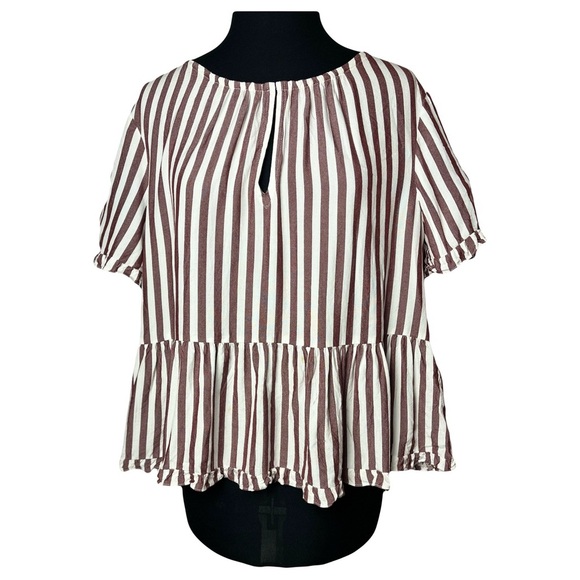 Madewell | Striped Stanza Ruffle Hem Short Sleeve Peplum Top, XL - Picture 1 of 10